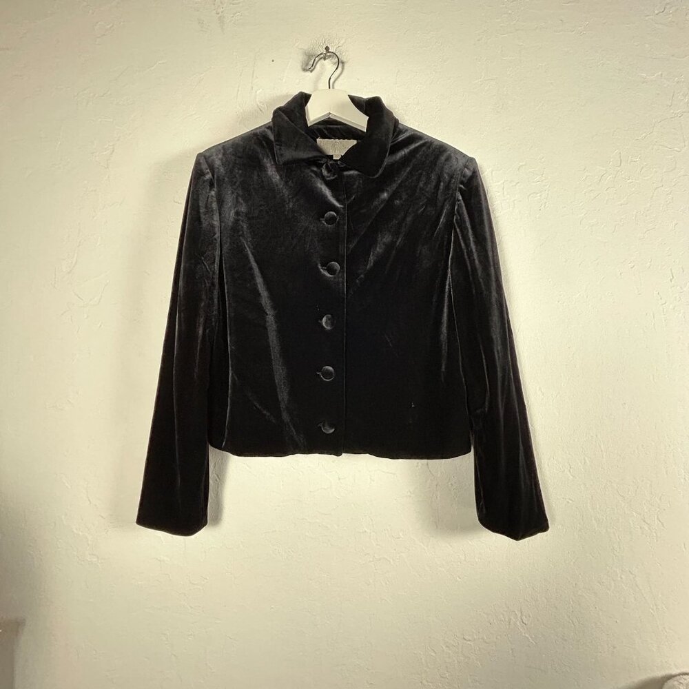 Vintage Emil Rutenberg Womens Black Velvet Black Jacket Small Single-Breasted